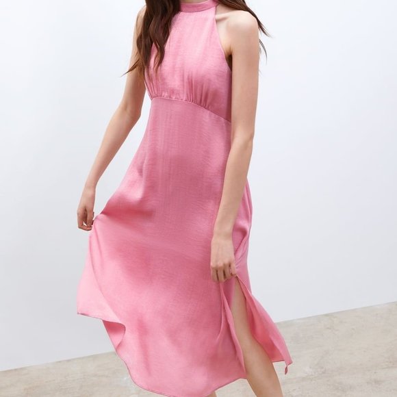 zara pink satin midi dress